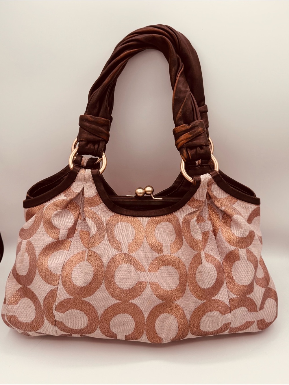 ⁠Coach Parker Shimmer Metallic Op Art Canvas Shoulder Bag Satchel 13509